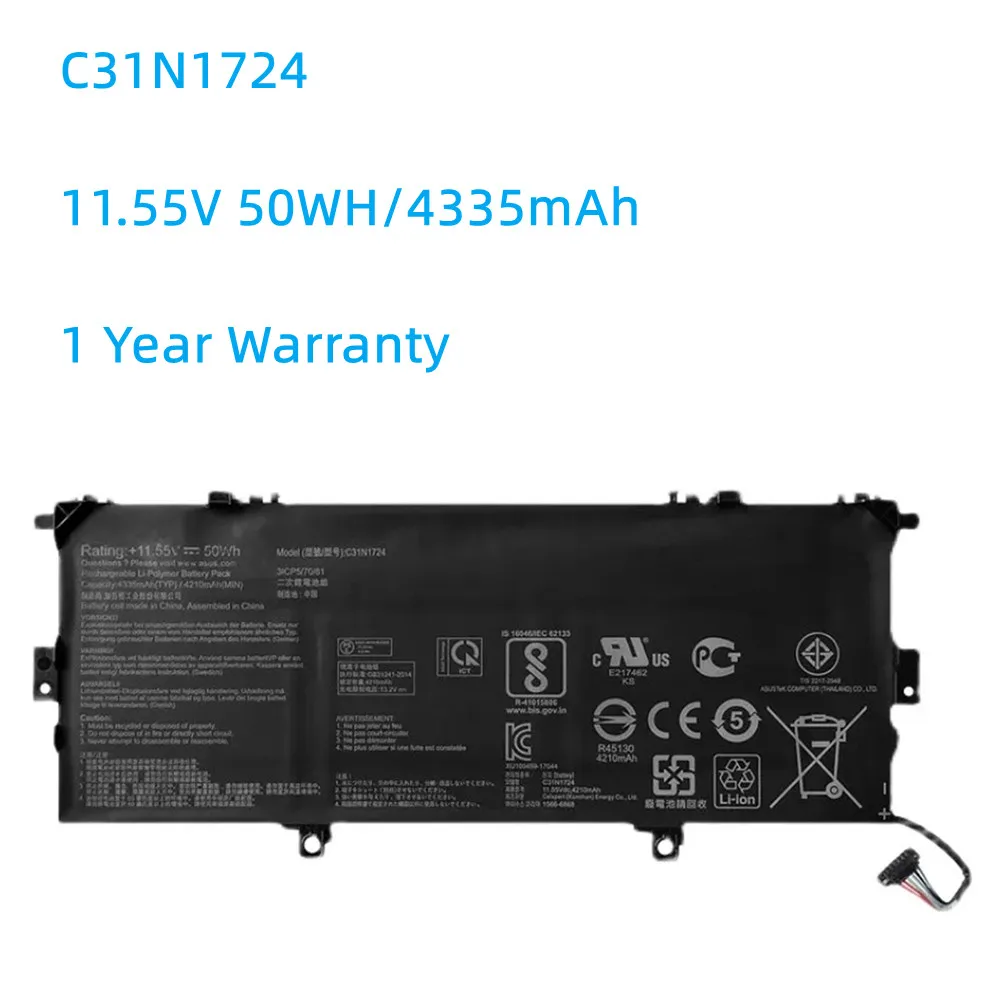 Batteria Per Laptop C31N1724 11.55V 50Wh Per Asus Zenbook 13 Ux331Fa Muslimexux331U Ux331Ual Ux331Un U3100Fal