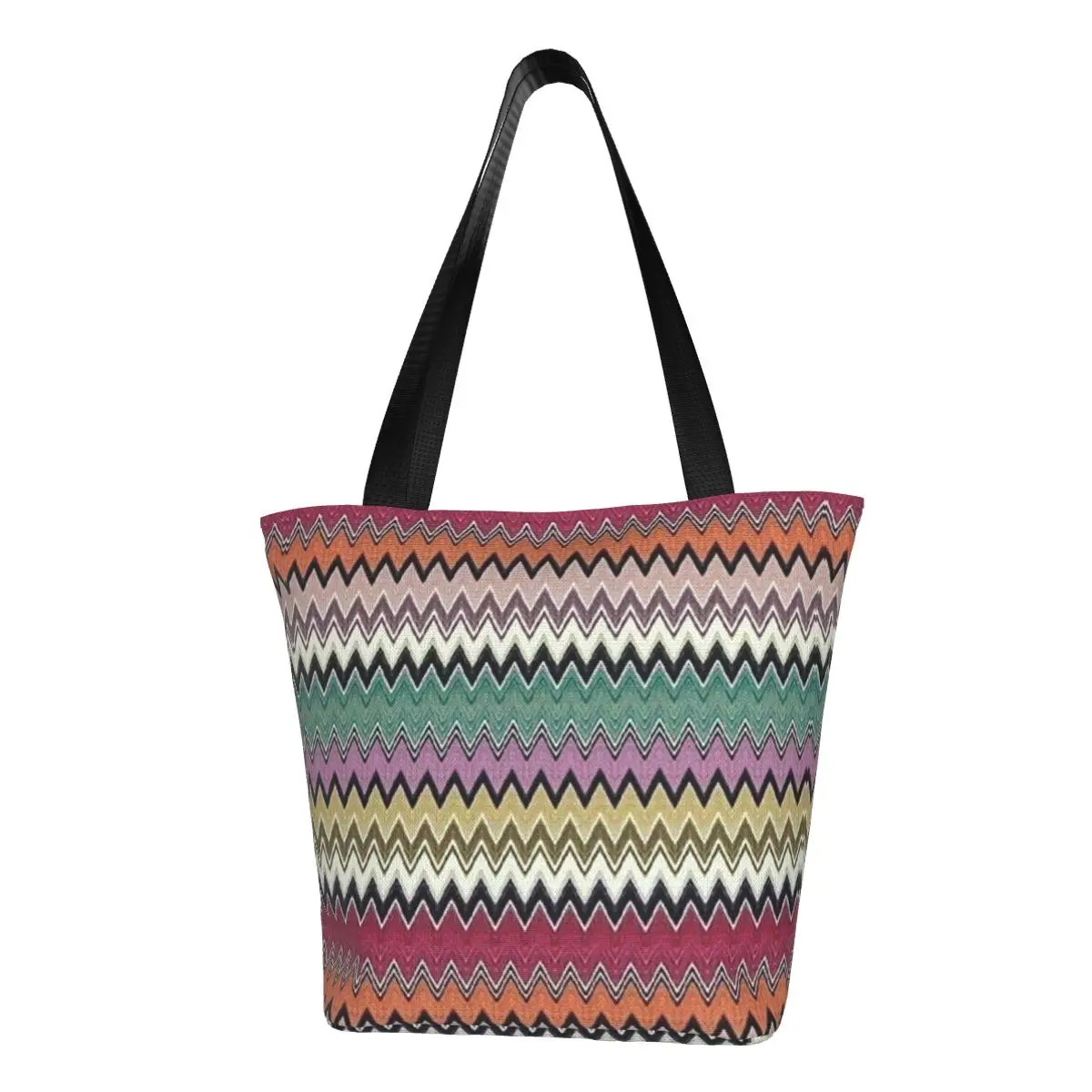 Borse Di Tela Per Lo Shopping A Zig Zag Chevron Colorate Personalizzate Borse Per Shopper Geometriche Bohémien Riutilizzabili Per La Spesa