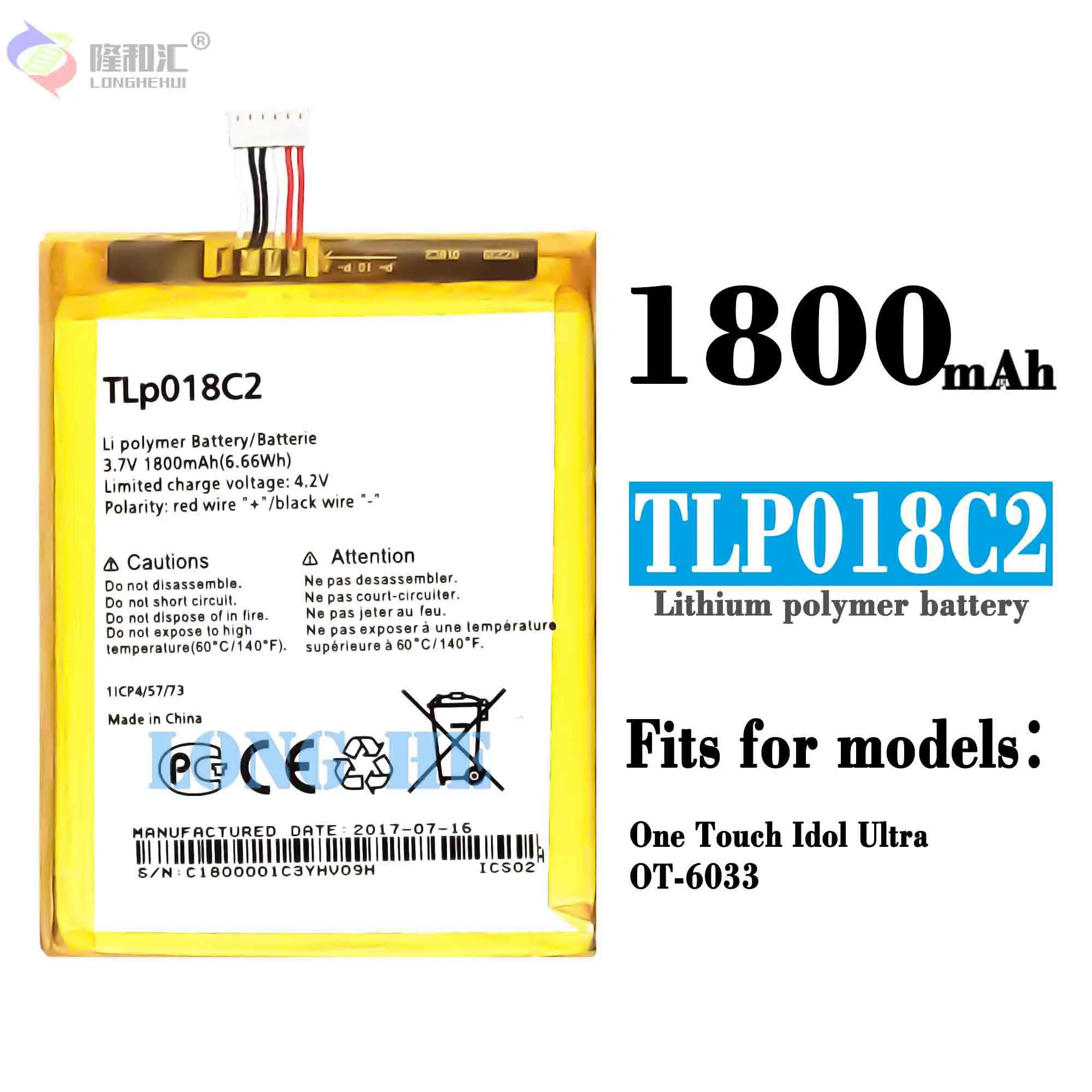 Tlp018C2 1800Mah 6.66Wh 3.7V Per Batterie Alcatel One Touch Idol Ultra Ot 6033 Ot-6033 6033X Tcl S850