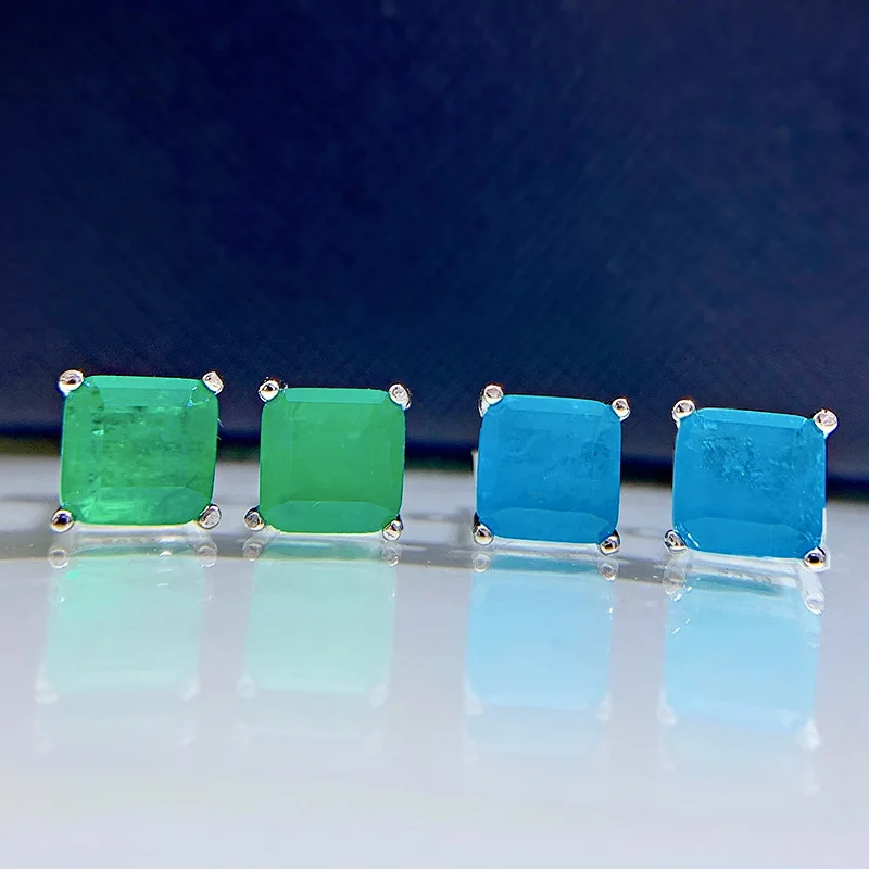 Qtt Orecchini Color Argento Vintage Paraiba Lab Smeraldo Tormalina Pietra Birthstone Orecchini A Bottone Orecchini Gioielli Da Donna