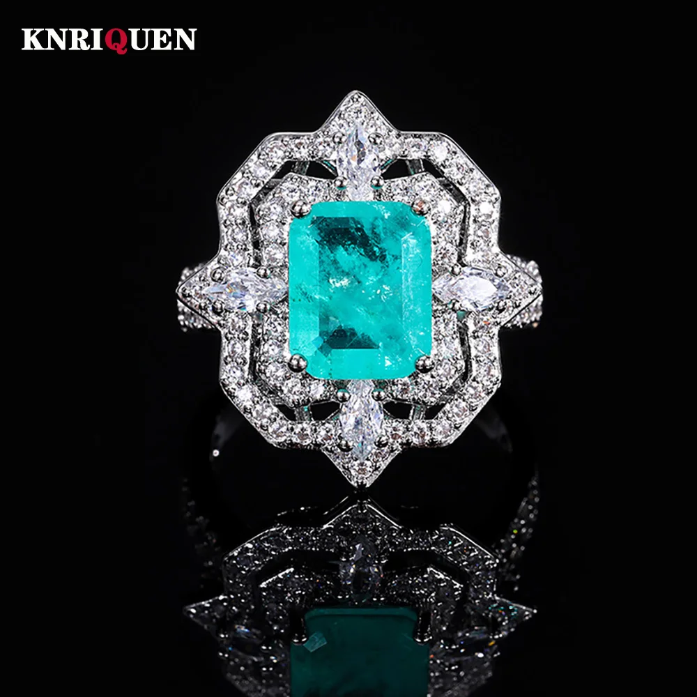 Vintage 8*10Mm Acquamarineemerald Paraiba Tourmaline Ring Lab Diamond Wedding Bands Gemstone Party Fine Jewelry Regali Di Anniversario