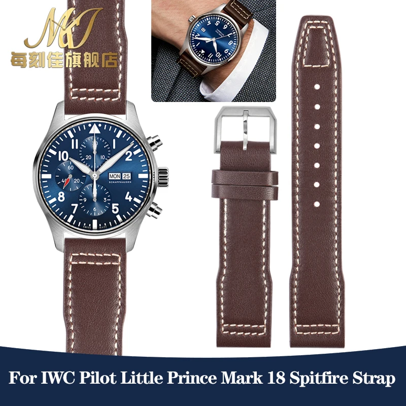 20Mm 21Mm Vera Pelle Per Iwc Universal Pilot Little Prince Watch Band Mark 18 Spitfire Portogallo Watch Chain Watchband Brown