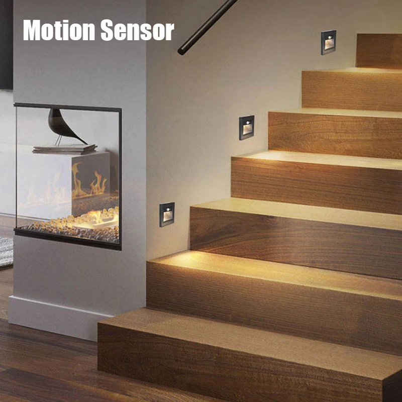 Sensore Di Movimento A Infrarossi Luci Per Scale Lampada Da Parete Per Scale Da Esterno Per Interni 3W Da Incasso A Led Per Scale Decorazione Per Came