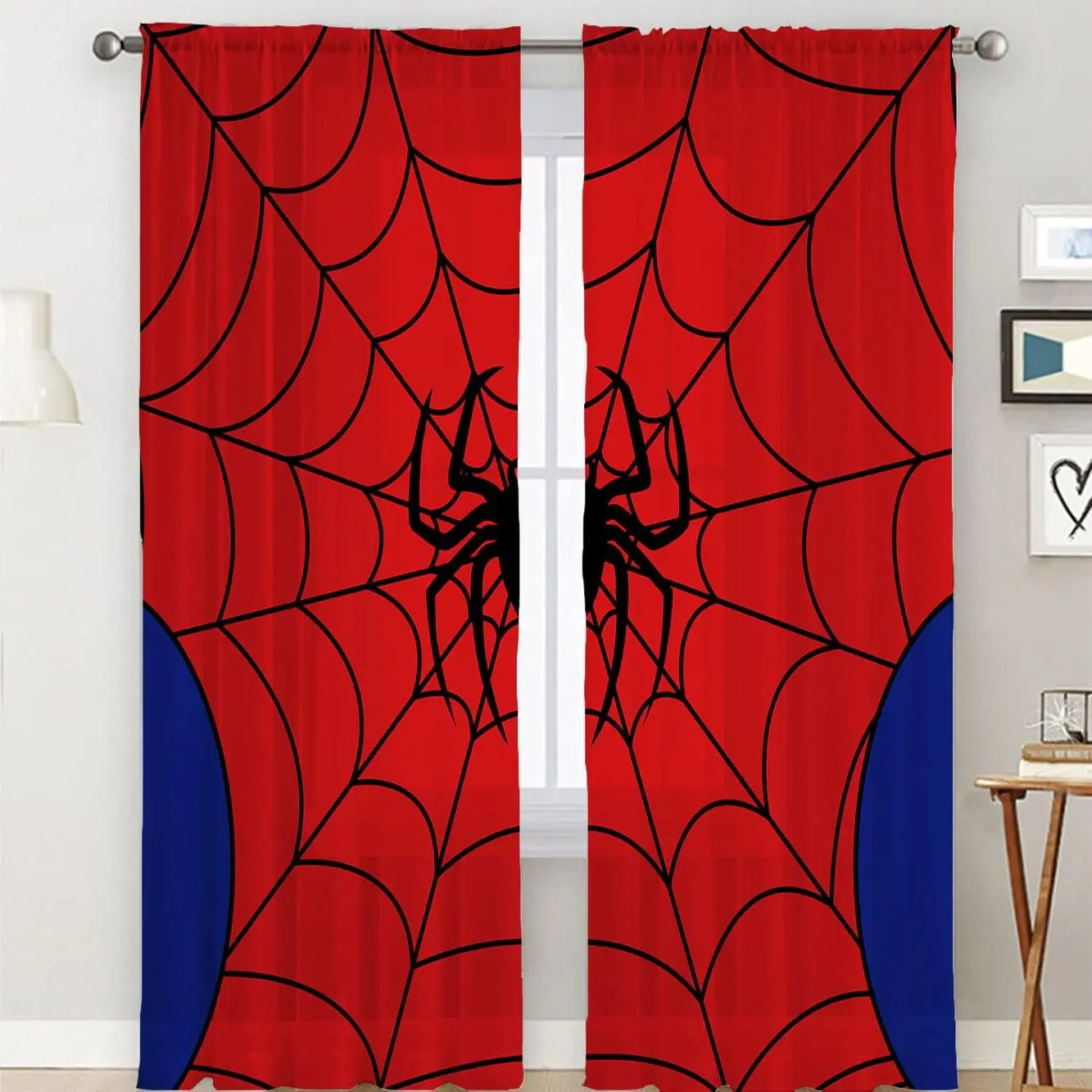 2Pcs Black Spider Web Stampato Tende Traslucide Multi-Scena Poliestere Rod Pocket Decor Tende Per Soggiorno Sala Giochi