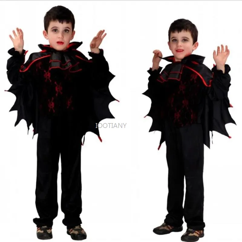 New Kids Fantasia Black Vampire Bats Suit Children'S Vampire Carnival Cosplay Vampire Baron Costume Boy Halloween Party Outfit