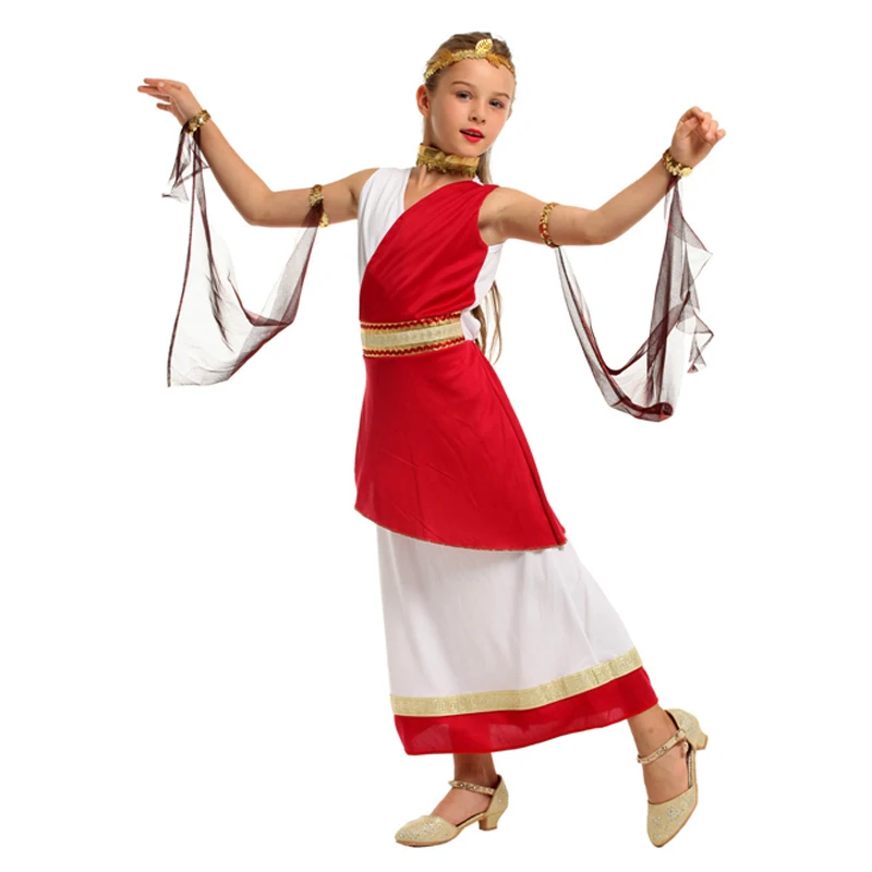 Kids Girls Greek Athena Goddess Costume Girls Roman Halloween Cosplay Fantasia Fancy Dress Kids Party Performance Abbigliamento