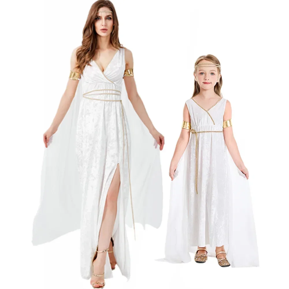 Bambini Adulto Dea Greca Costume Romano Grecian Toga Dress Athena Cosplay Per Ragazze Donne Purim Halloween Party Fantasia Dress Up