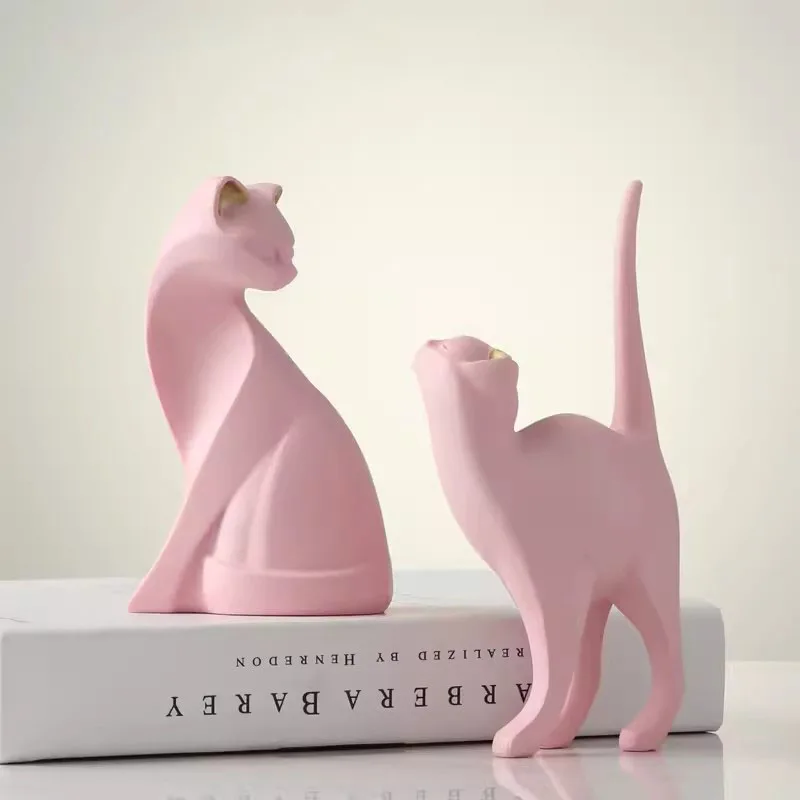 1Pc Pink Cat Statue Misterioso Cute Cat Witch Cat Figurine Witches Decor Desk Ornament Home Garden Mini Animal Ornament Decor