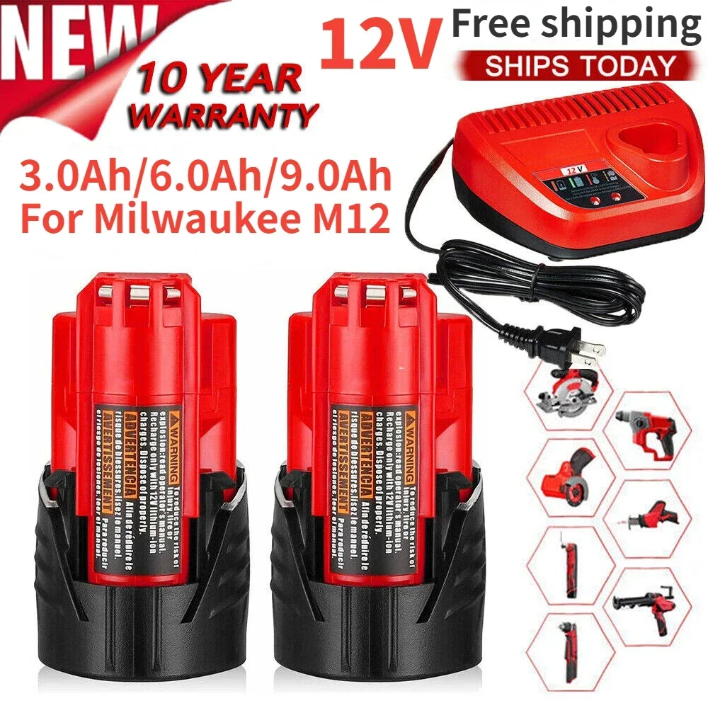 Per Milwaukee M12 Batteria 9000Mah 12V Batteria Ricaricabile Per Milwaukee M12 Xc 48-11-2410 48-11-2420 48-11-2411 Utensili Da 12 Volt