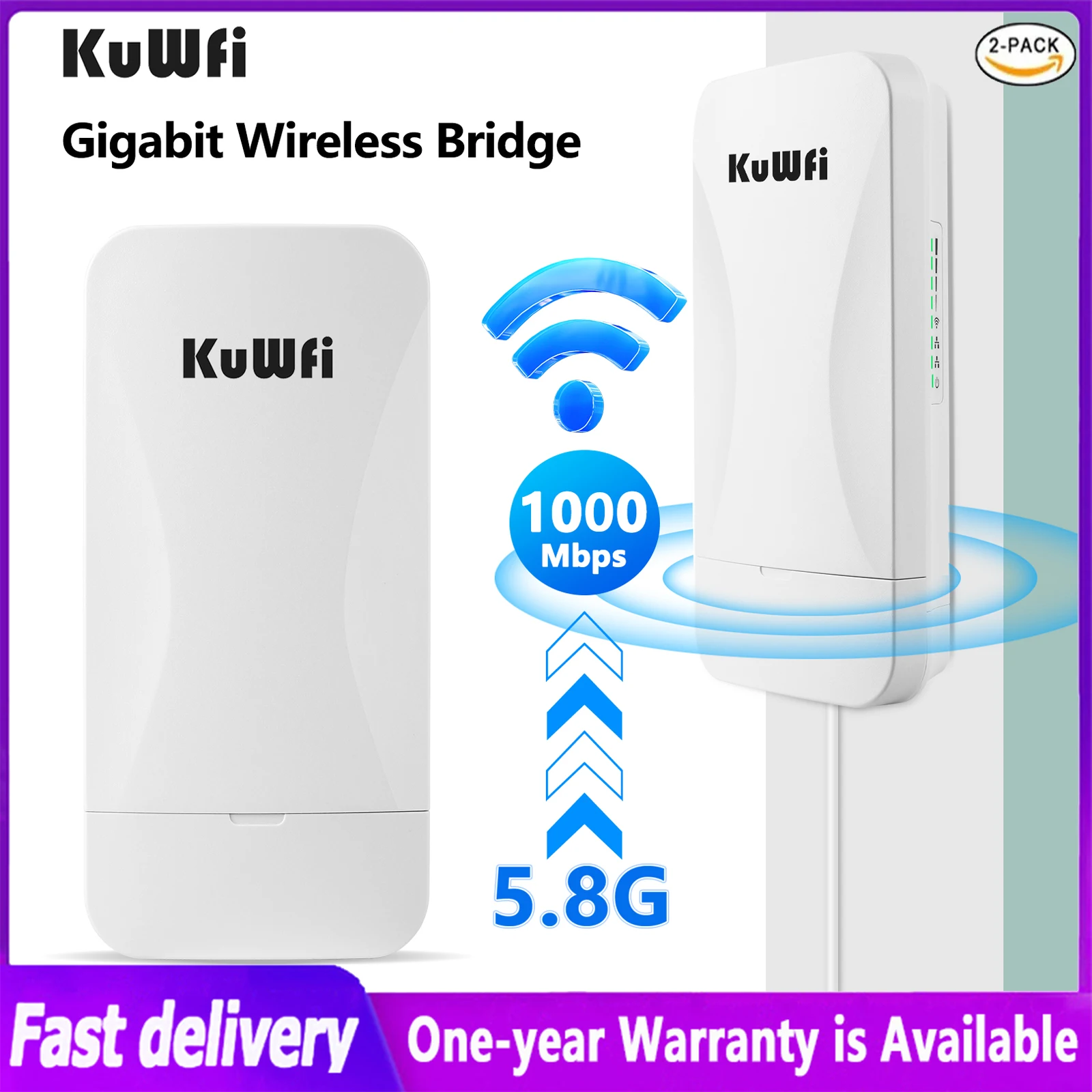 Kuwfi Router Wifi Esterno 1000Mbps Wifi Bridge 5.8G Ripetitore Wireless Punto A Punto Copertura Wifi A Lungo Raggio 1-2Km Per Fotocamera