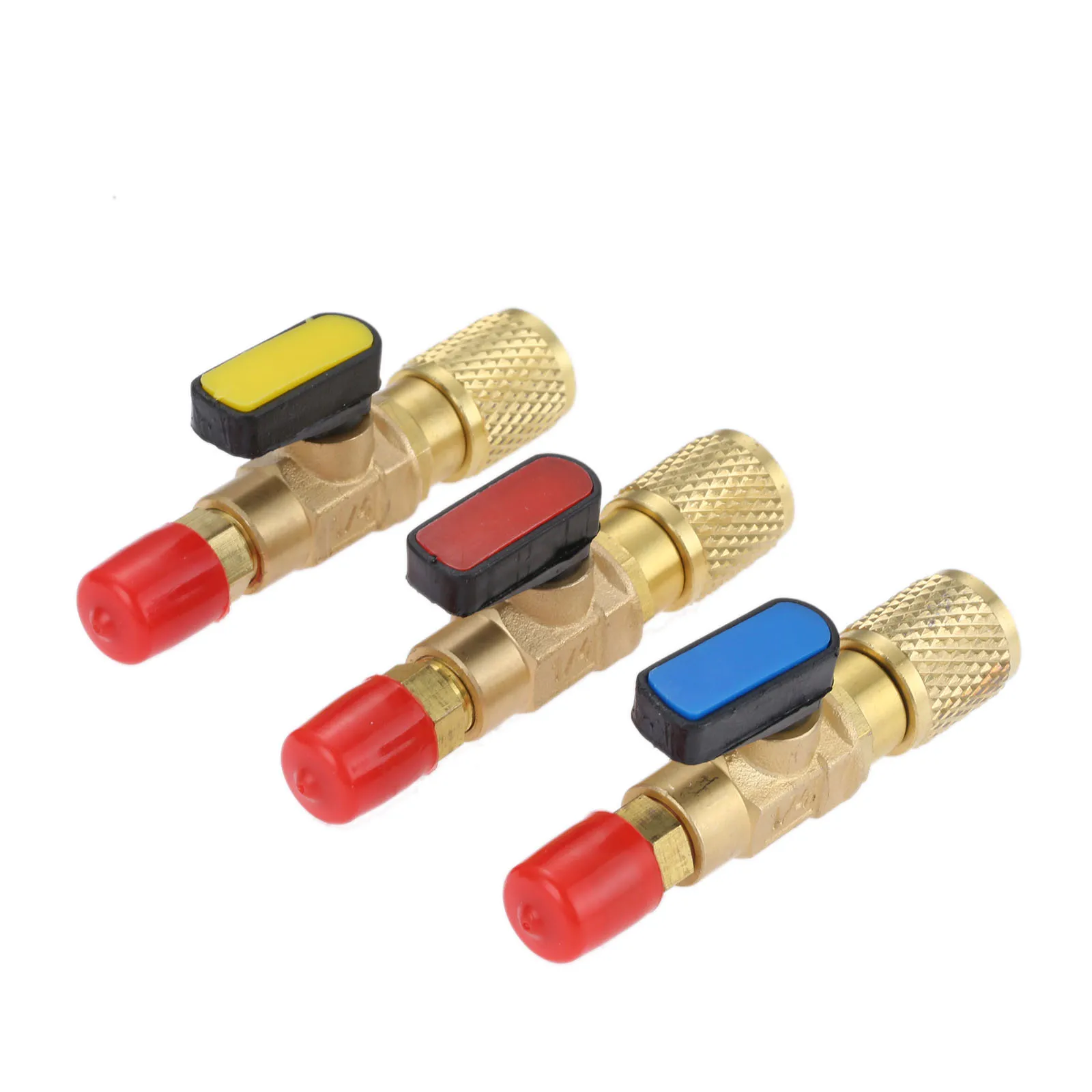 3Pcs Straight Type Manual Shut-Off Valves 1/4" Male Female Sae Adapter Ball Valve Control Refrigerant For R22 R12 Charging Hoses