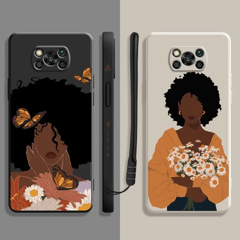 Pretty African Girl Daisy Flower Butterfly Per Xiaomi Poco X3 X4 Nfc M3 M4 Pro F3 Per Mi 11 11T 10S 10T 10 9 Se 8 6 Liquid Case