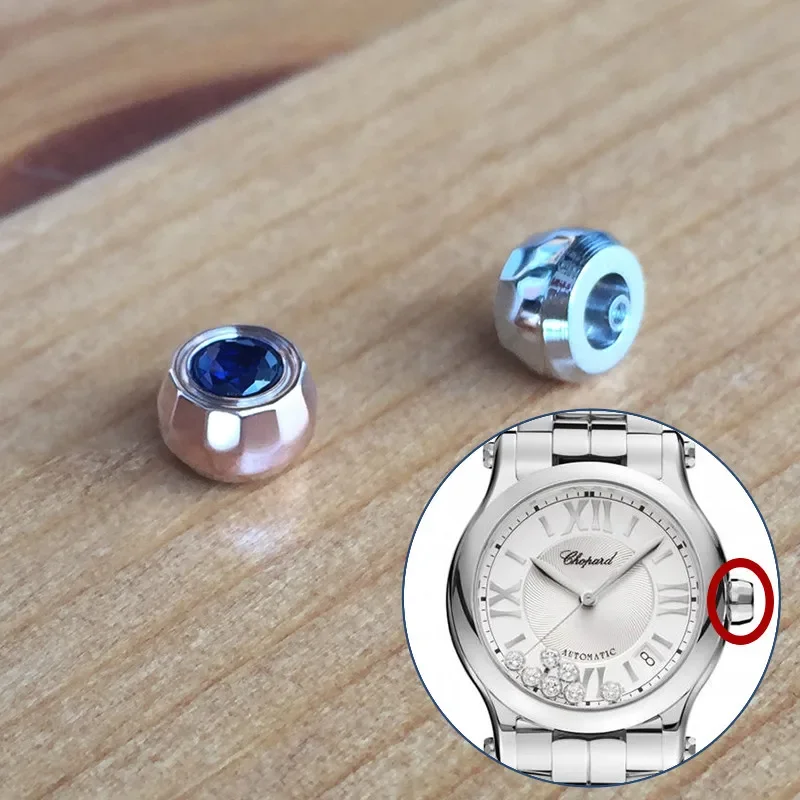 Cristallo Zaffiro Blu + Corona In Acciaio Per Chopard Happy Diamonds 36Mm 278 Strumenti Per Parti Di Orologi