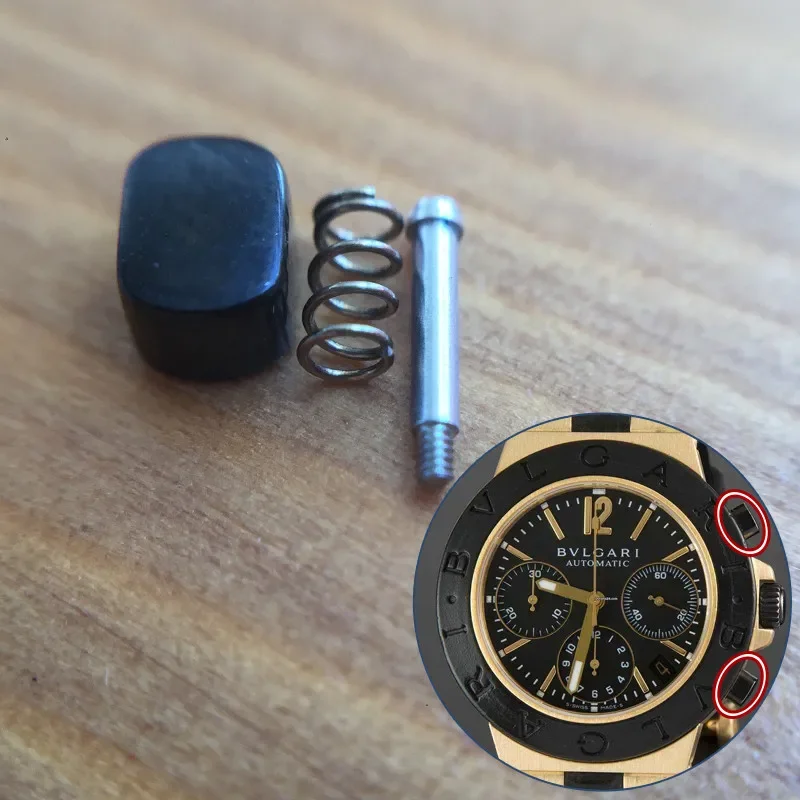 Pulsante Pusher Nero In Acciaio Per Orologio Automatico Bvlgari Diagono 38Mm Ac38