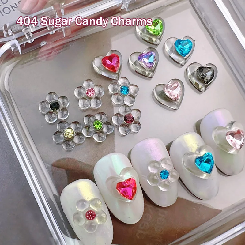 -Sugar Candy- New Trendy Heart Design Ornamenti Per Unghie Ice Contour Diamonds Ciondoli Incrostati Punta Acrilica Abbellire Bigiotteria 404Art