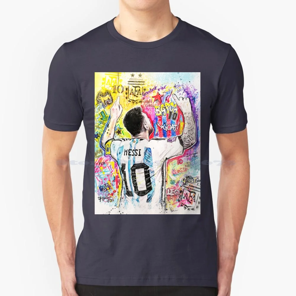 T-Shirt 100% Cotone Tee Goat Leo Football Soccer Baller Argentina Goals Player