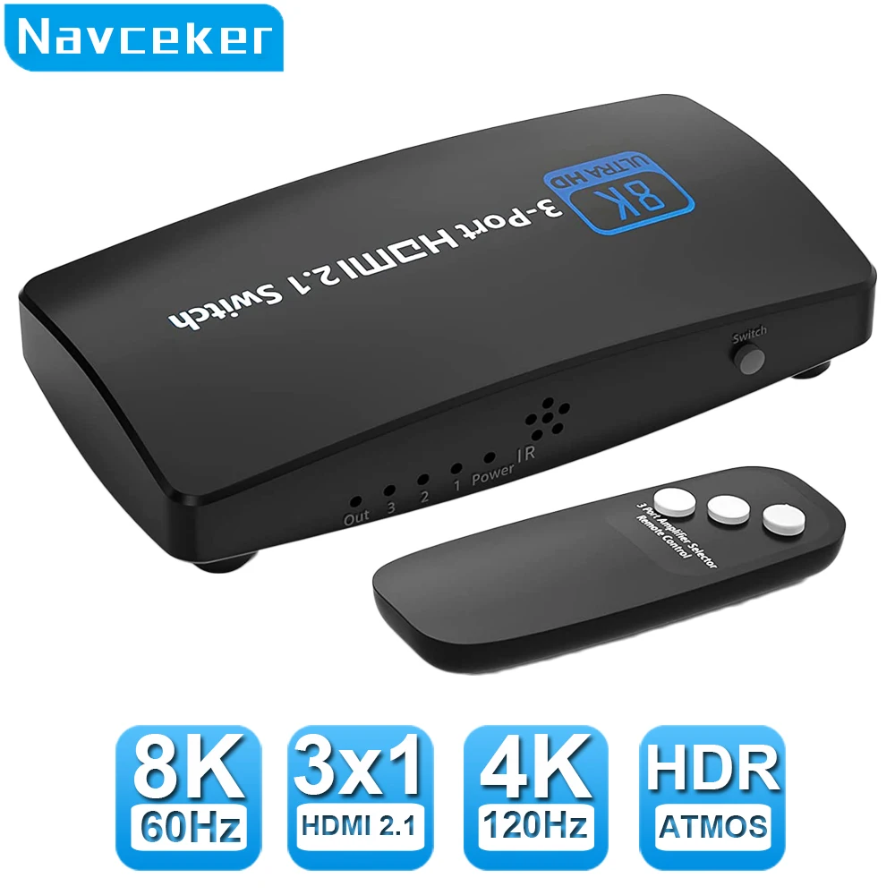 Hdmi 2.1 Switch Splitter 120Hz 4 Porte Hdmi 4K 120Hz Splitter Switcher 48Gbps Hdmi 2.1 Switch 8K Con Telecomando Dolby Vison Per Ps5