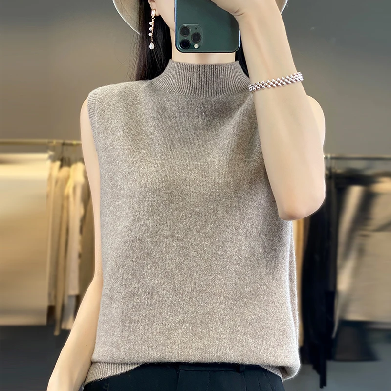 2023 Cashmere Gilet Donna 100% Lana Merino Pullover Indoor Senza Maniche Maglione Mezzo Dolcevita Ufficio Top Gilet