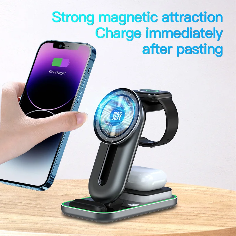 Supporto Per Caricabatterie Wireless Magnetico 4 In 1 Per Ulefone Armor 6E Iphone 14 13 12 Samsung Xiaomi Lg V60 Wing 30W Stazione Di Ricarica Rapida