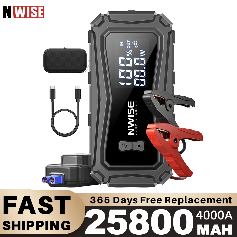 Nwise Car Jump Starter 4000A 25800Mah Batteria Per Auto Powerbank Auto Battery Booster Charger Dispositivo Di Avviamento