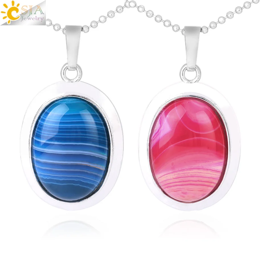 Csja Collane & Pendenti Con Gemme E Perle In Pietra Naturale Di Cristallo Viola Di Quarzo Rosa Onice Ciondolo Per Le Donne Uomini Oval Dome Reiki Coll