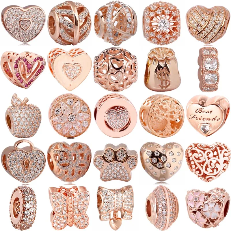 Rose Butterfly Lock Hearts Love Lines Life Tree Sweet As Honey Apple Bead 925 Sterling Silver Charm Fit Fashion Bracciale Jewelry