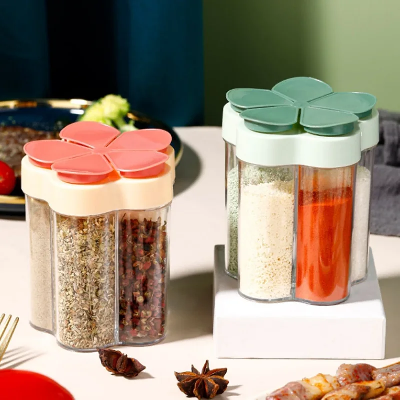 5-In-1 Bbq Spice Bottle Plastic Salt Can Pepper Shaker Trasparente Con Coperchi Barbecue Outdoor Camping Picnic Condimento Box