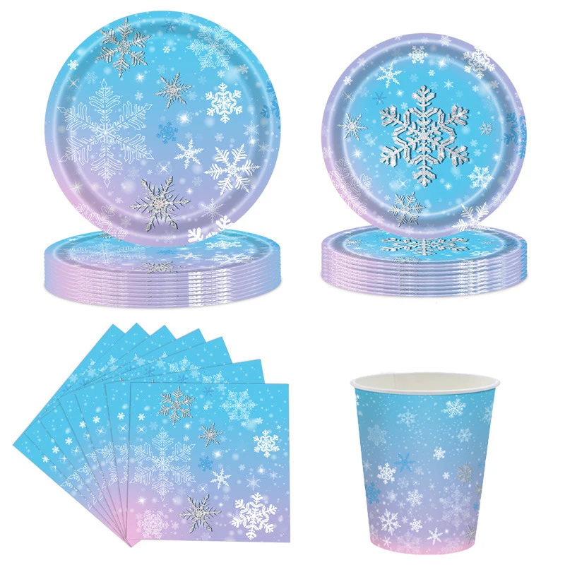 Happy Snowflake Stoviglie Usa E Getta Blue Snowflake Tovaglioli Piatti Tazze Bambini Ragazze Happy Snowflake Tema Festa Di Compleanno Decor