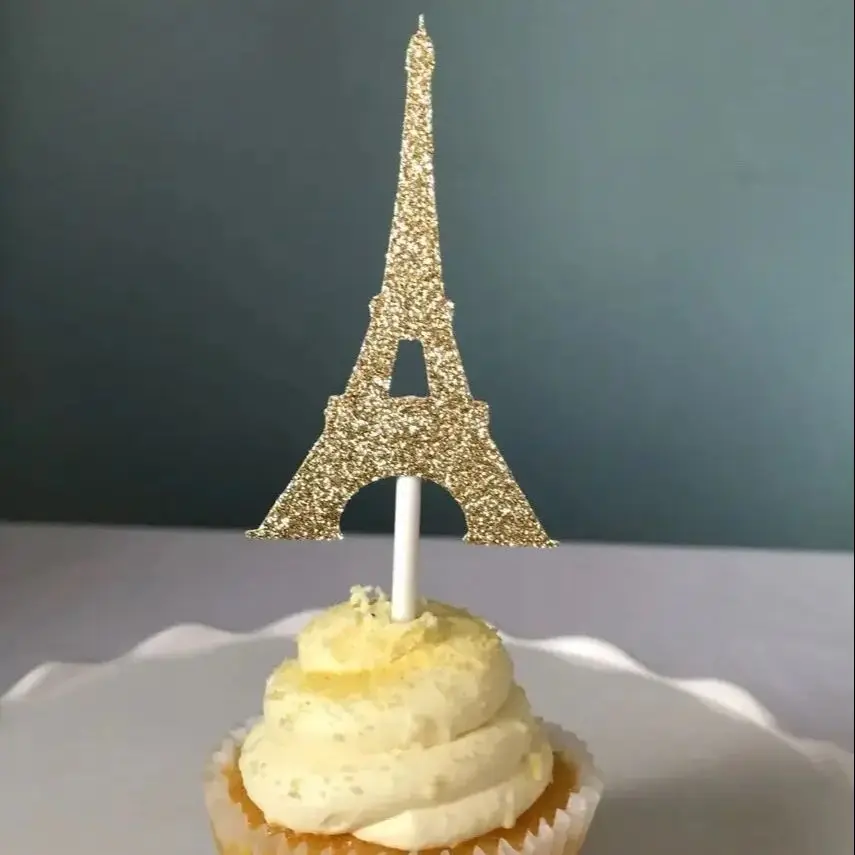 24 Pezzi Paris Theme Cupcake Topper, Cupcakes Torre Eiffel, Addio Al Nubilato Cupcake Toppers, Cupcake Da Sposa, Cupcakes Parigini, Oro