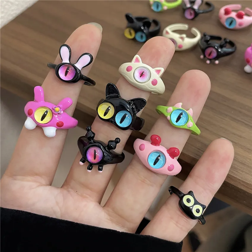 Punk Eyes Ring Cute Green Monster Ring Per Le Donne Fashion Sweet Two Color Cat Eyes Open Couple Ring Party Finger Accessories