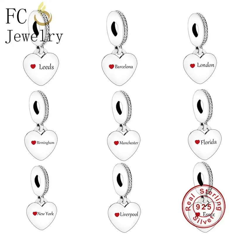 Fc Jewelry Fit Original Pan Charms Bracciale 925 Argento Manchester London New York Barcellona Love Heart Bead Per Berloque 2024