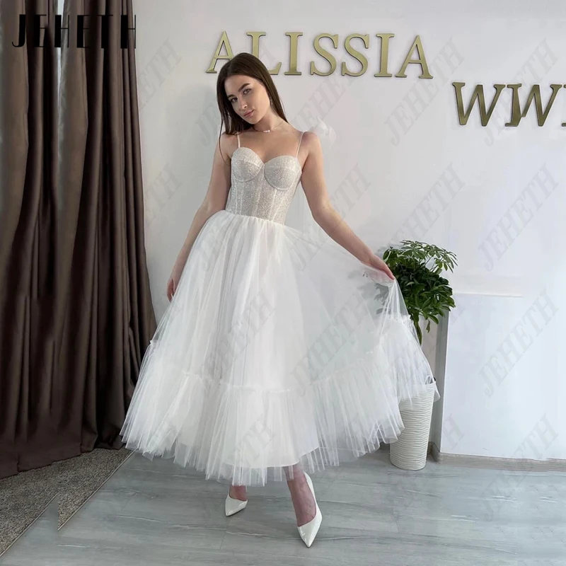 Jeheth White Sweetheart Tulle Prom Dress Spaghetti Straps A-Line Abito Da Sera Illusion Princess Party Vestidos De Festa Backless Bianco Sweetheart Tu