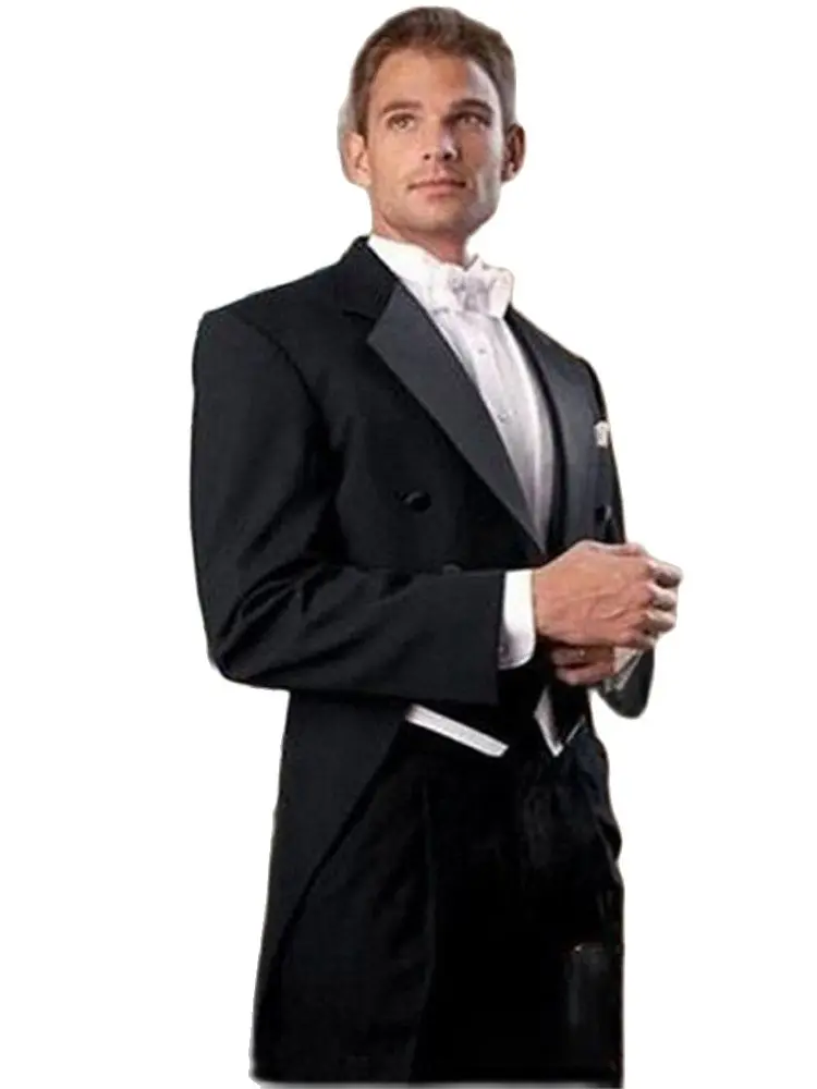 New Black Tailcoat Groommens Suit 2020 Terno Masculino Jacket Pants Vest Custom Vestido De Festa Abiti Da Sposa Smoking Per Uomo