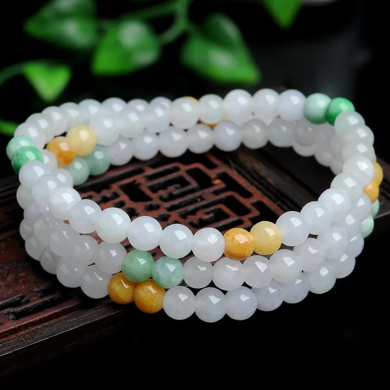 Braccialetto Myanmar Con Perline Tricolore Di Giada Buon Prodotto