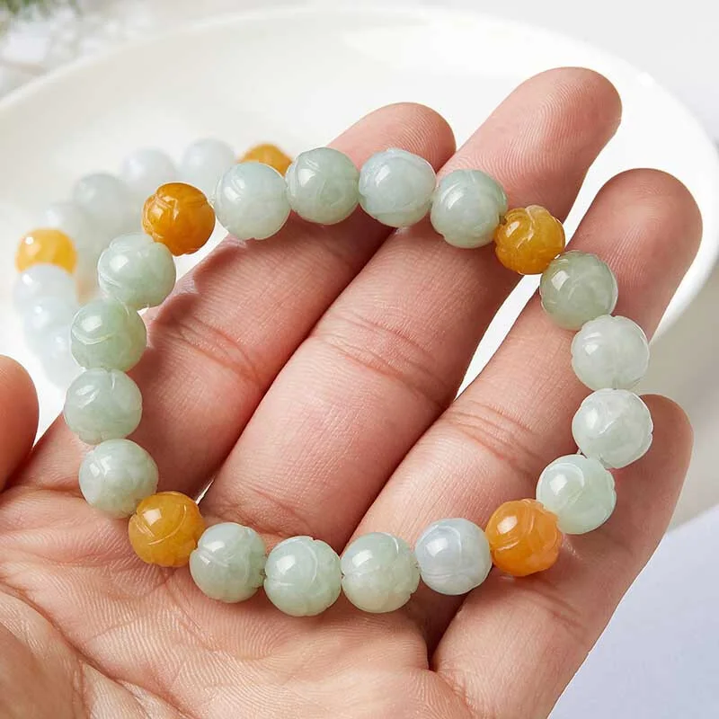 Bracciale Donna Myanmar Lotus Sparged Beads Jade Bead Tricolore