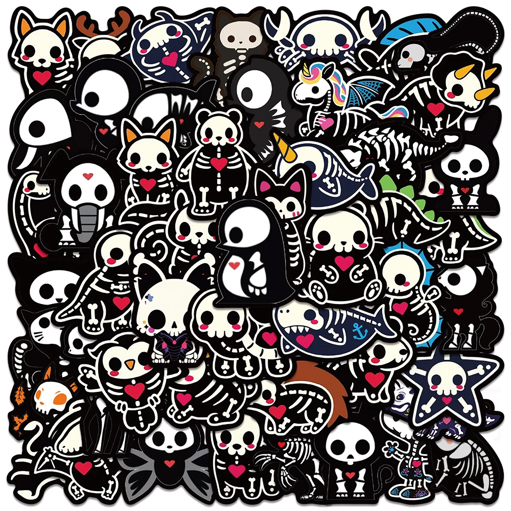 50Pcs Cute Cartoon Animals Skeleton Skull Stickers Per Laptop Water Bottle Bagaglio Notebook Impermeabile Graffiti Decalcomanie In Vinile