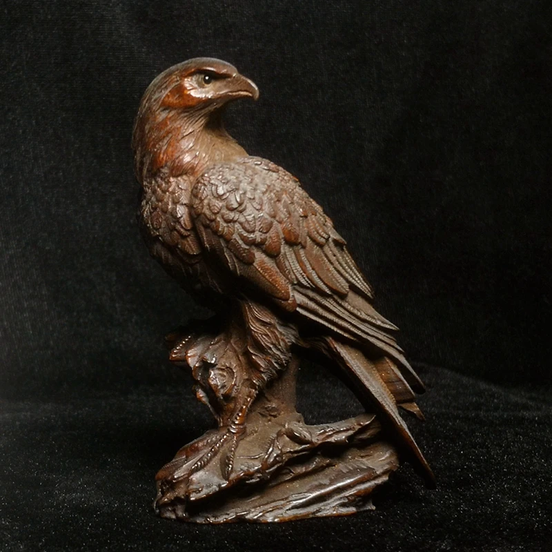 Dimensioni 3.4 Pollici Vecchio Bosso Giapponese Intagliato A Mano Vivid Eagle Figure Statue Netsuke Regalo Da Collezione
