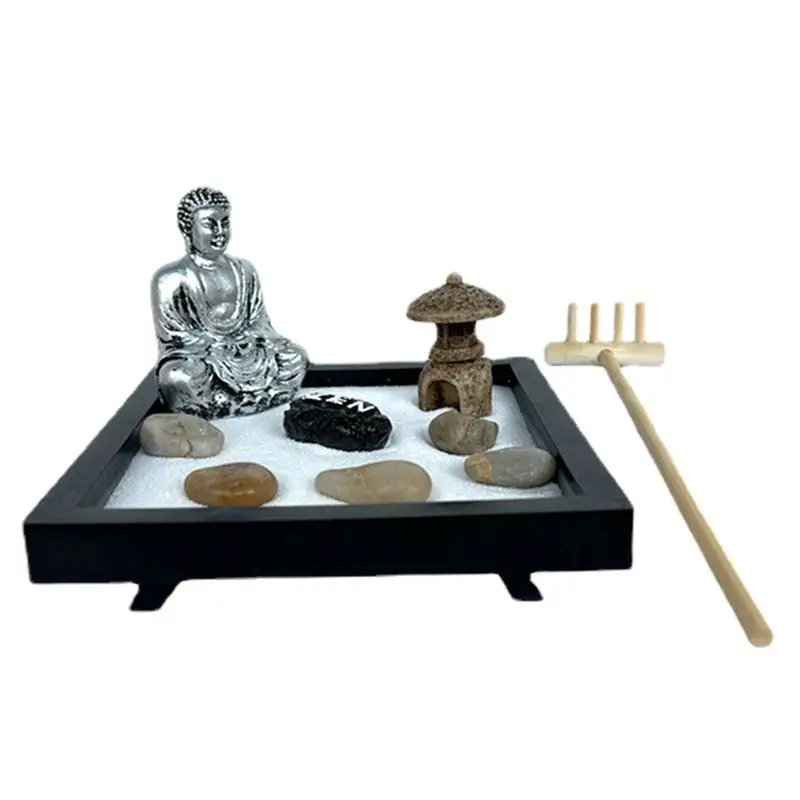 Mini Zen Garden Desk Sandbox Desktop Zen Garden Minimalista Mini Rock Garden Meditation Set Garden Home Sand Rock Ornament For