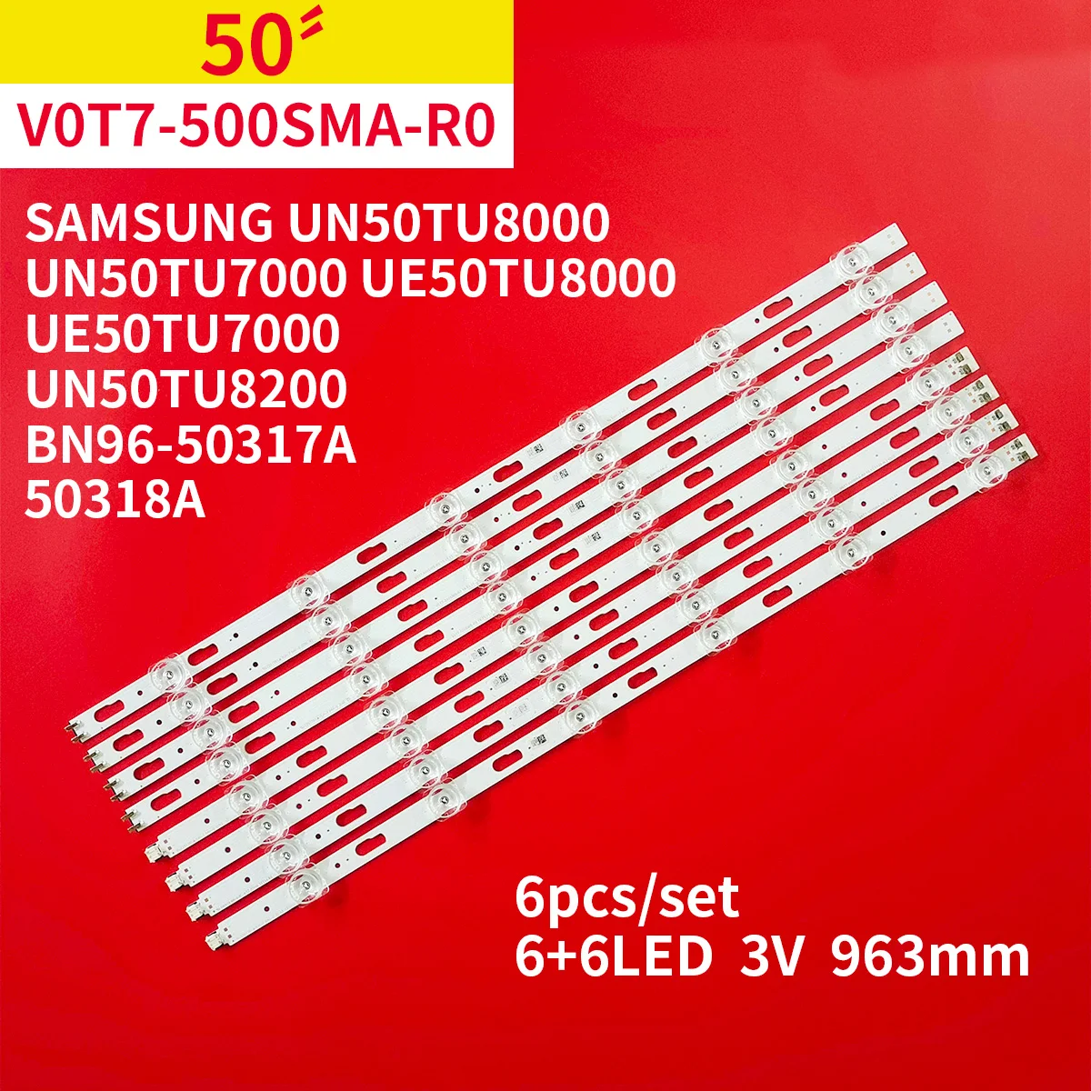 6 Pz/1Set Striscia Di Retroilluminazione A Led 12 Lampade Per Samsung 50 "Tv Un50Tu8000 Un50Tu7000 Ue50Tu8000 Ue50Tu7000 Un50Tu8200 V0T7-500Sma-R0