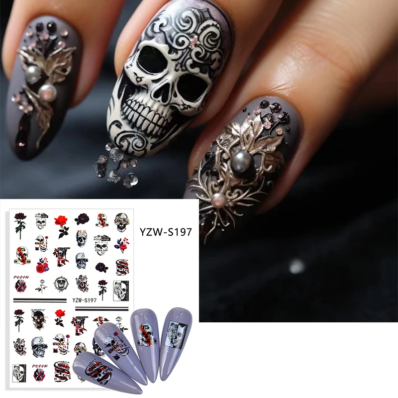 3D Halloween Skull Bones Stickers Ghost Skeleton Eyes Slider Kawaii Cartoon Decalcomanie Accessori Per Manicure Decorazioni Per Unghie