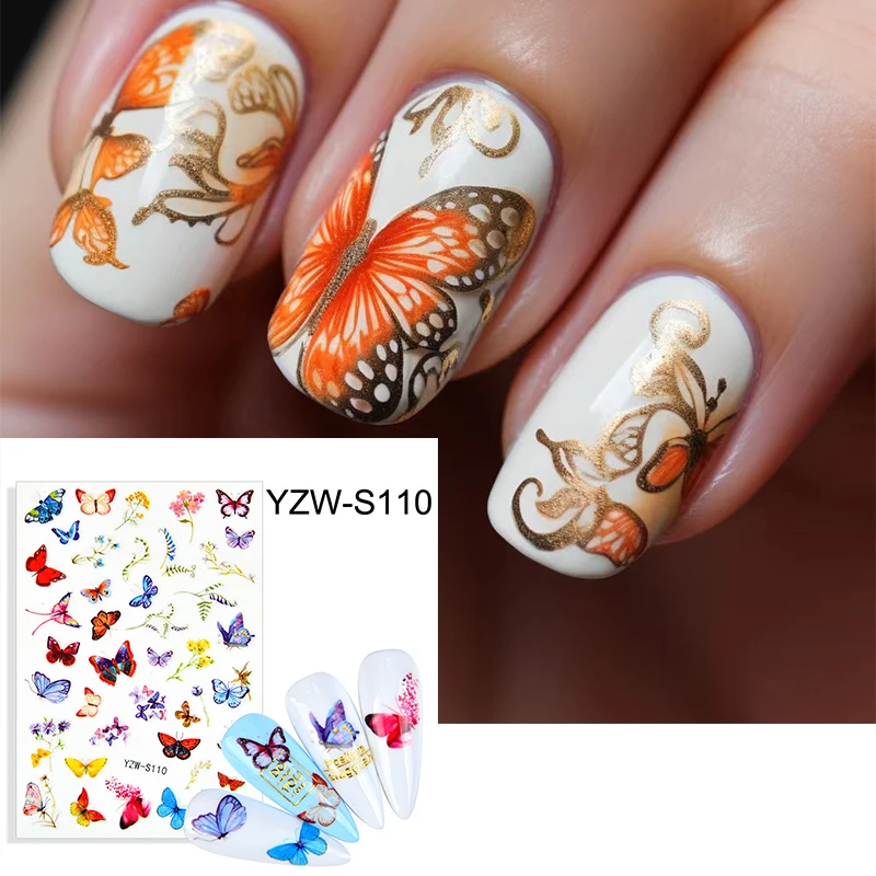 Nail Art Sticker Flower Green Purple Butterfly Back Adesivo Per Unghie Adesivo Per Unghie Decorazione