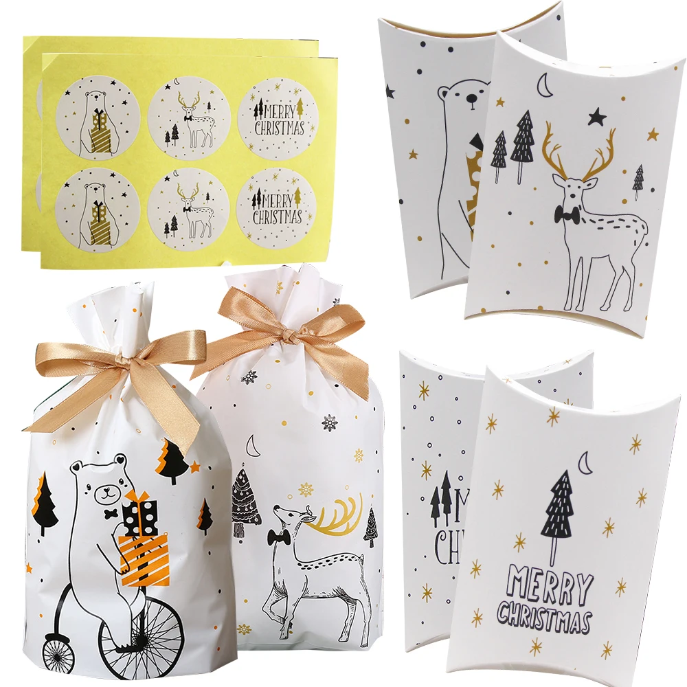 1 Confezione Di Scatole Di Caramelle Natalizie Scatole Di Biscotti Con Orso Di Renne In Cartone Adesivi Di Carta Per Confezioni Di Caramelle Navidad N