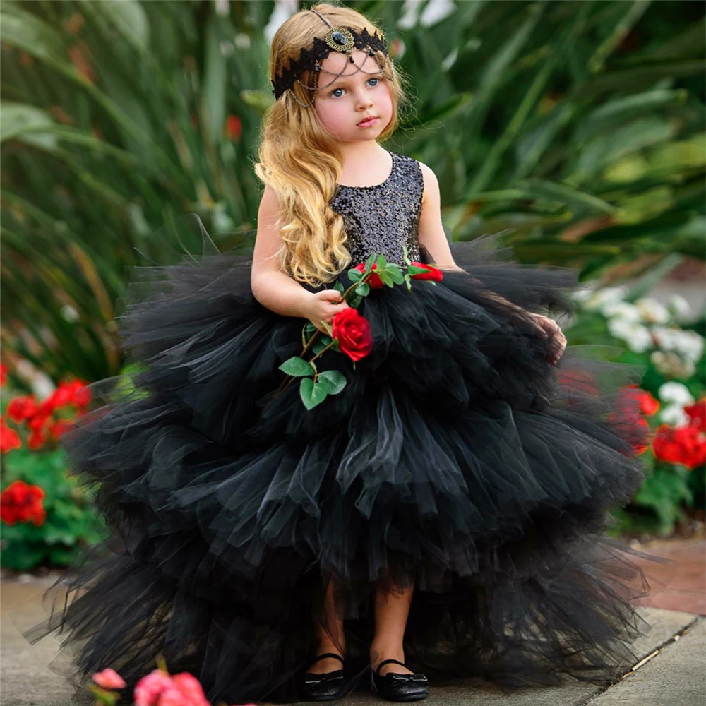 Black Swan Fluffy Layered Flower Girl Dress Princess Ball Beauty Pageant Prima Comunione Bambini Sorpresa Regalo Di Compleanno