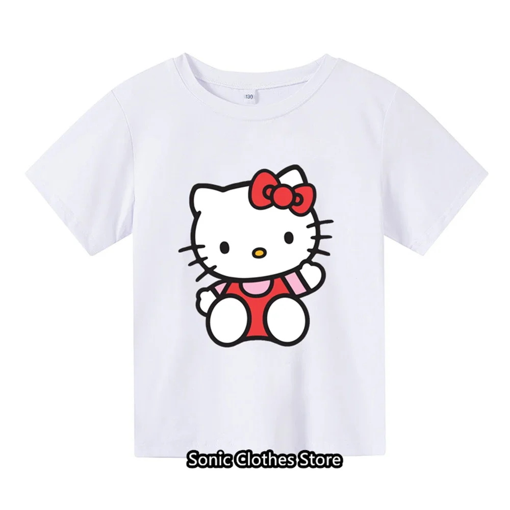 Kids Hello Kitty T-Shirt Kawaii Girls Clothes Baby Tshirt Anime Cartoons Casual Kid Boy Manica Corta Sonic T-Shirt Top