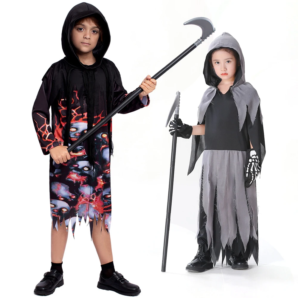 Bambini Fire Devil Flame Halloween Outfit Grim Reaper Bambino Costume Lava Grim Reaper Costumi Di Halloween Per Bambini