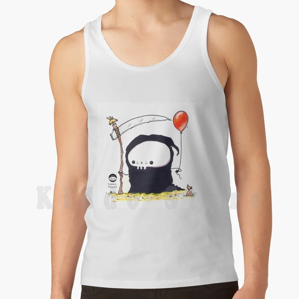 Le Canotte A Palloncino A Vita Corta Gilet 100% Cotone Grim Reaper Reaper Scythe Balloon Birdies Red Balloon Skull Little Grim
