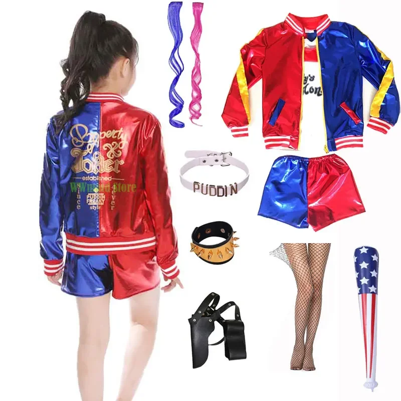 Ragazze Squad Monster Shirt Quinn Costume Stampato Harley Giacca Camicia Pantaloni Guanto Quinn Cosplay Costume Di Halloween