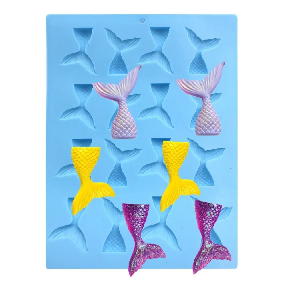 16 Cavità Gummy Mermaid Tail Mold Candy Jelly Maker Esche Da Pesca Cake Decorating Cupcake Topper Making Ice Cube Tray