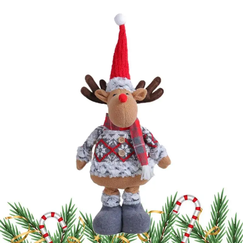 Natale Bambola Telescopica Decorazioni Da Tavolo Pupazzo Di Neve Figura Peluche Bambola Babbo Natale Renna Farcita Gamba Lunga Standable