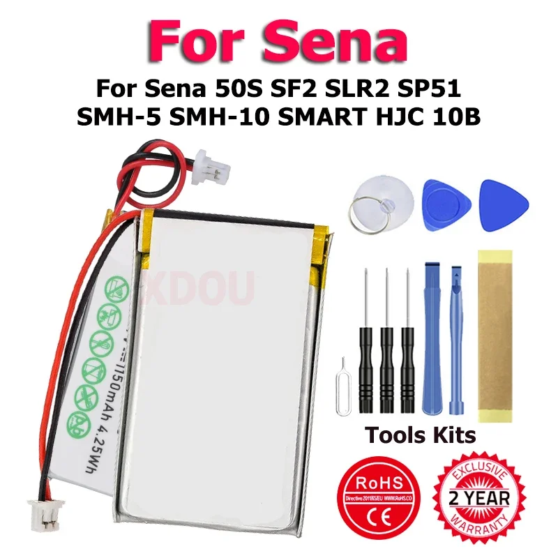 Xdou Sena50S Senasf2 Smh-5 Smh-10 Sostituire La Batteria Per Sena 50S Sf2 Slr2 Sp51 Smh-5 Smh-10 Smart Hjc 10B + Kit Di Attrezzi